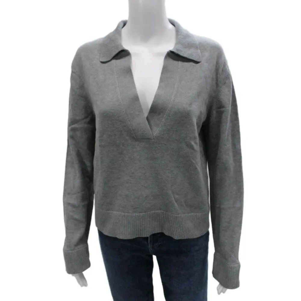 Simkhai Womens Collared Pullover Sweater Gray Cotton Cashmere Size S